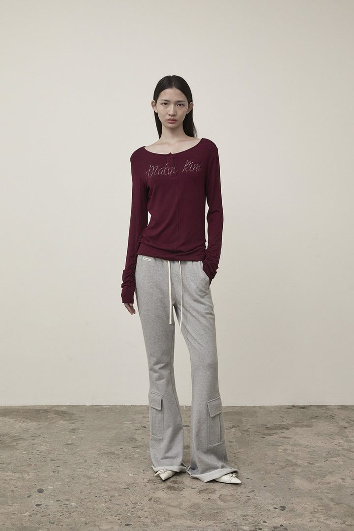 Matin Kim Henley Neck Shirring Top — Burgundy
