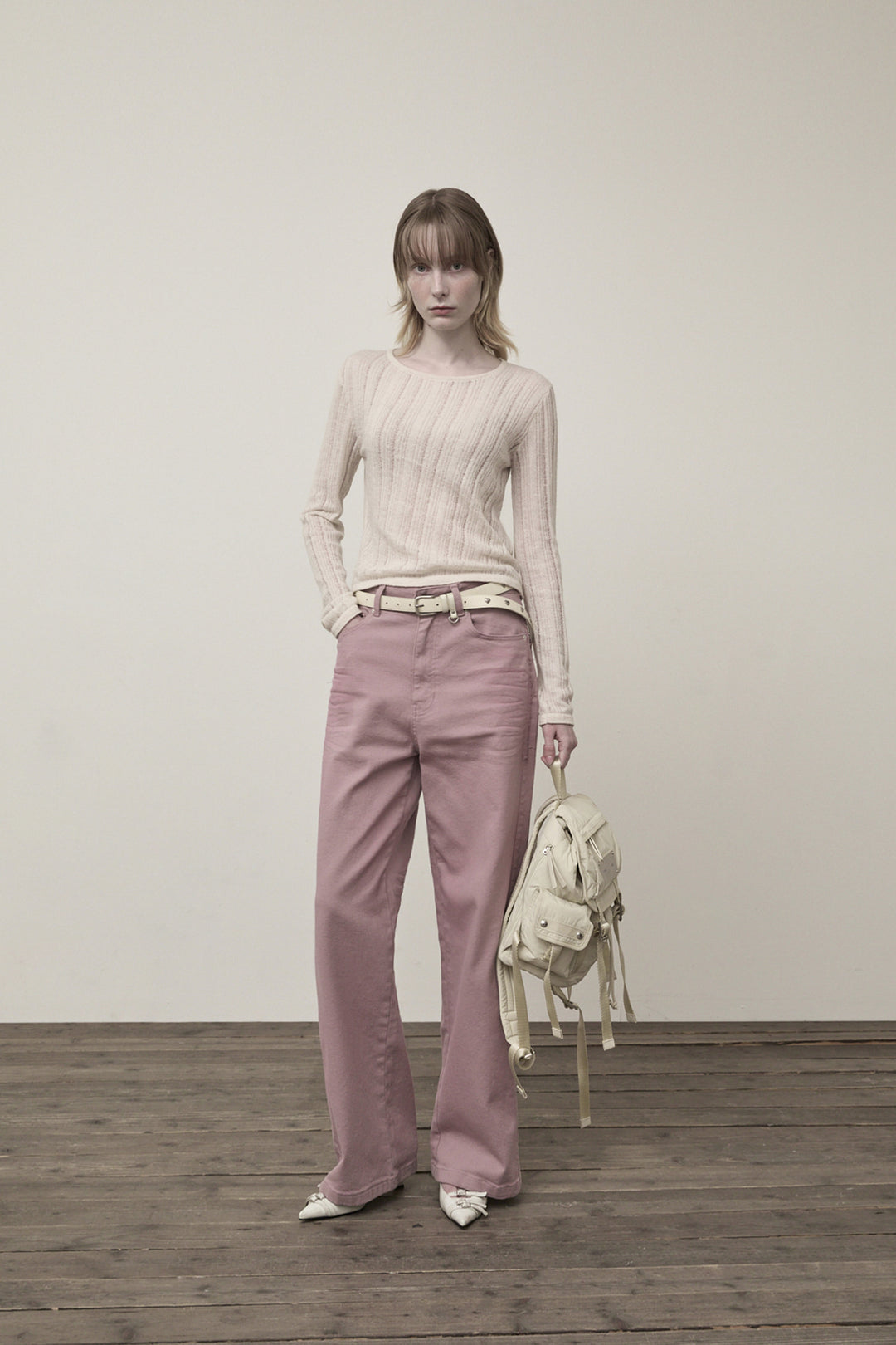 Matin Kim Diagonal Texture Knit Top — Beige