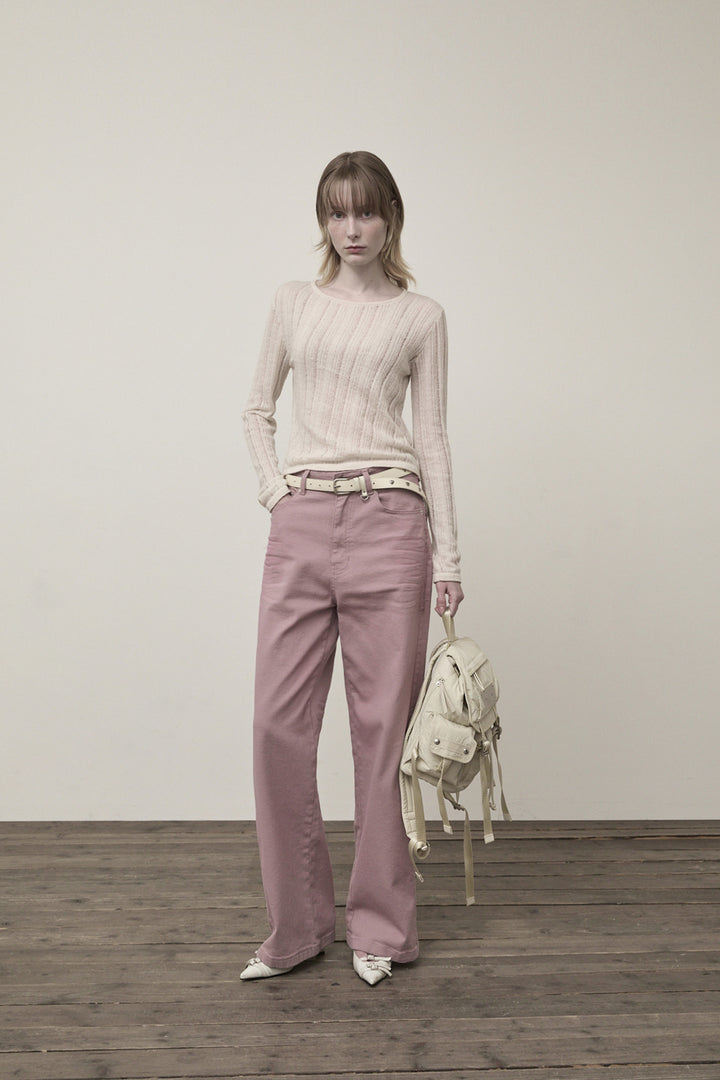 Matin Kim Diagonal Texture Knit Top — Beige