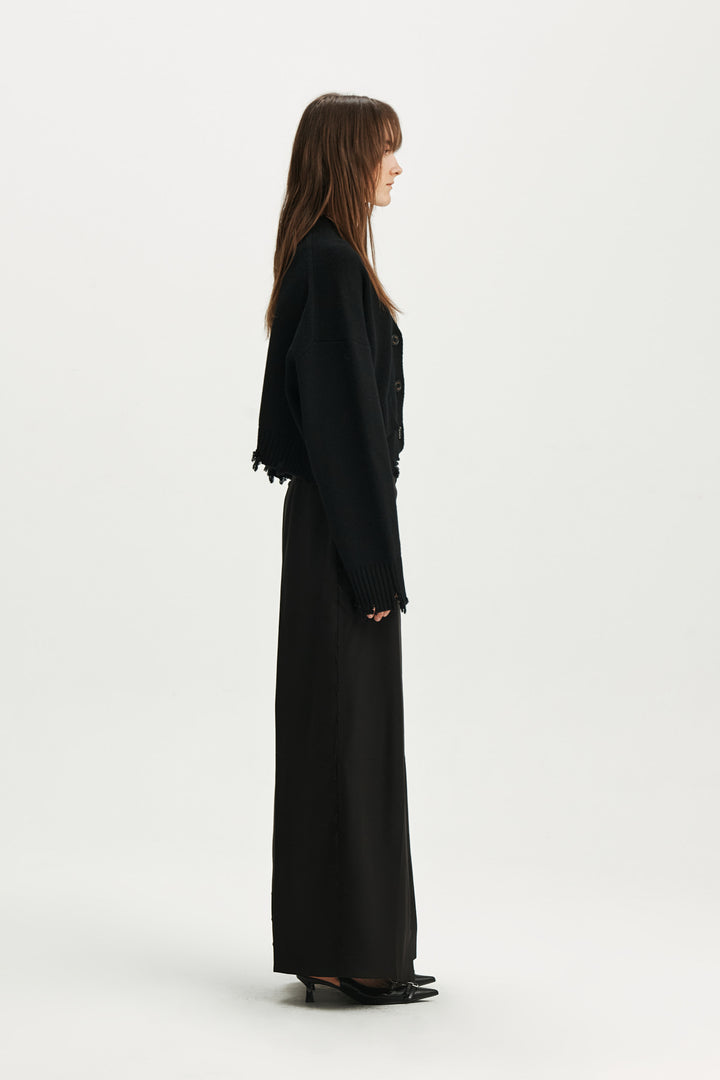 KIMMATIN Damage Crop Knit Cardigan — Black
