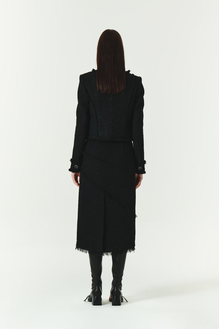 KIMMATIN Unbalance Tweed Crop Jacket — Black