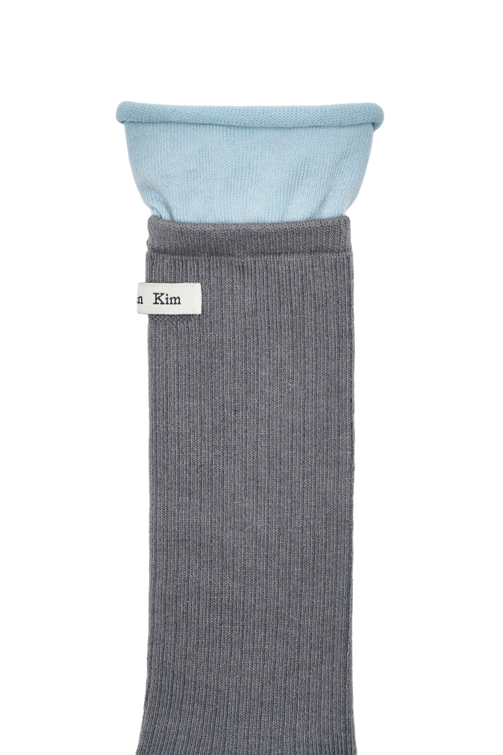 Matin Kim Two Tone Layered Socks — Charcoal