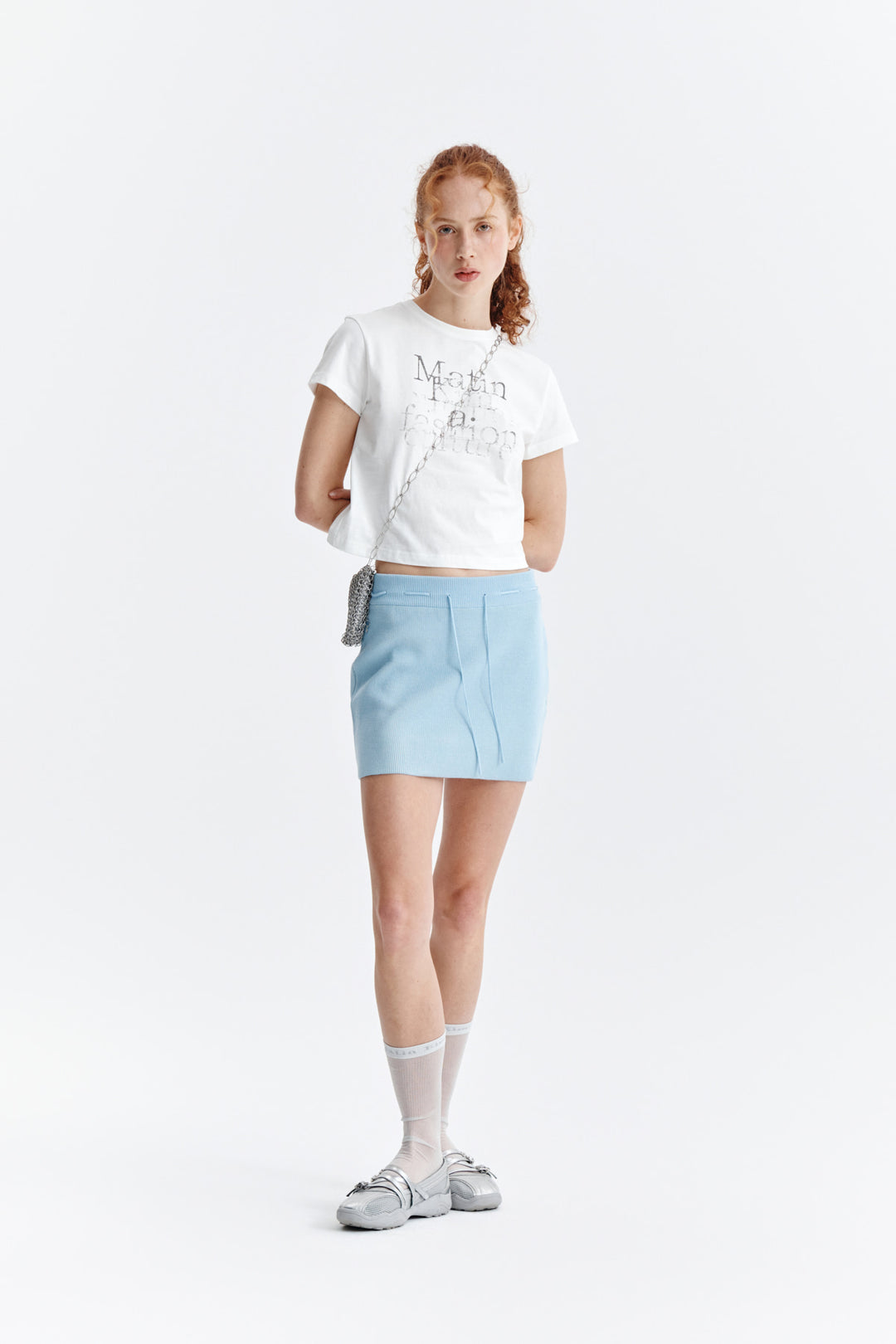 Matin Kim Dusty Typo Graphic Crop Top — White