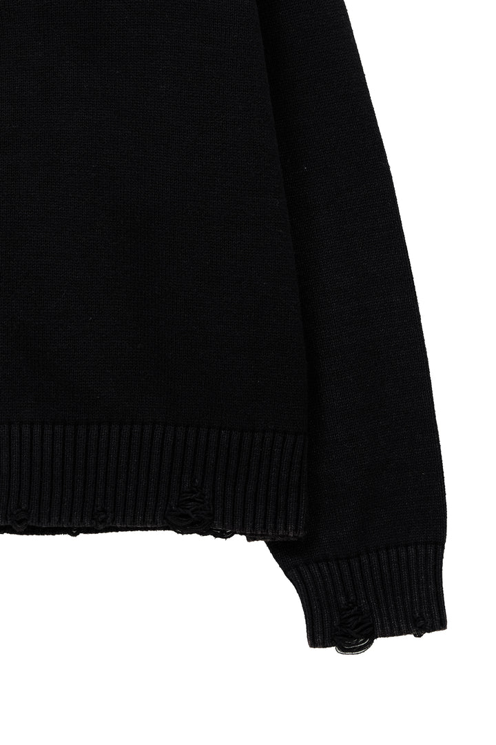 Matin Kim Back Logo Line Point Knit Cardigan — Black