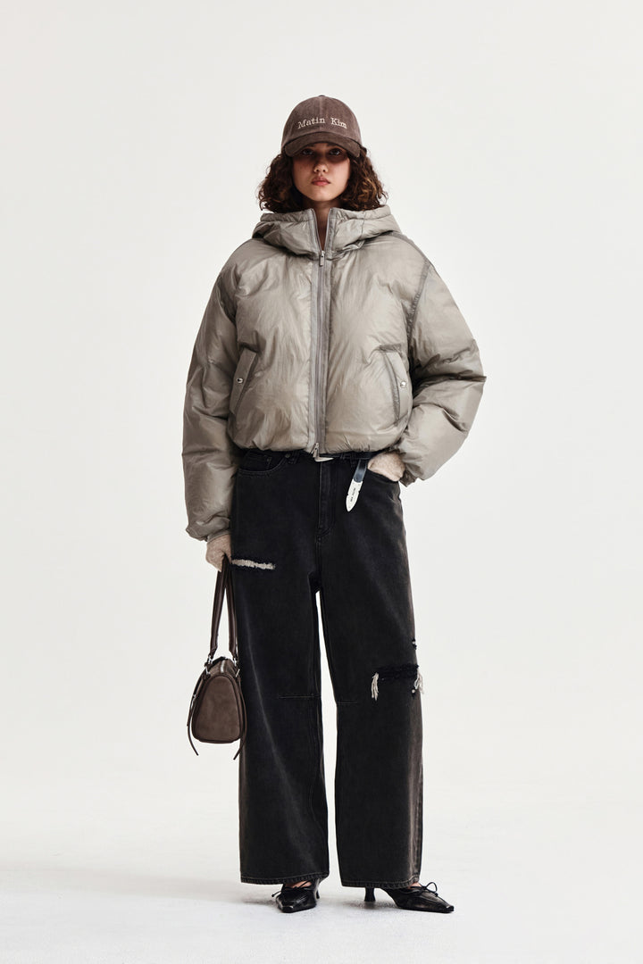 Matin Kim Back Logo Hoody Short Down Jumper — Beige