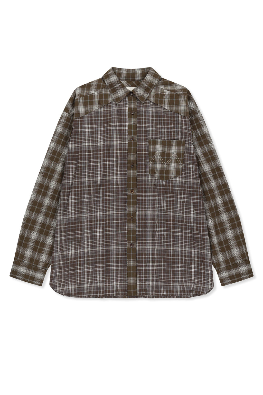 Matin Kim Mixed Check Overfit Shirt — Brown