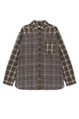 Matin Kim Mixed Check Overfit Shirt — Brown