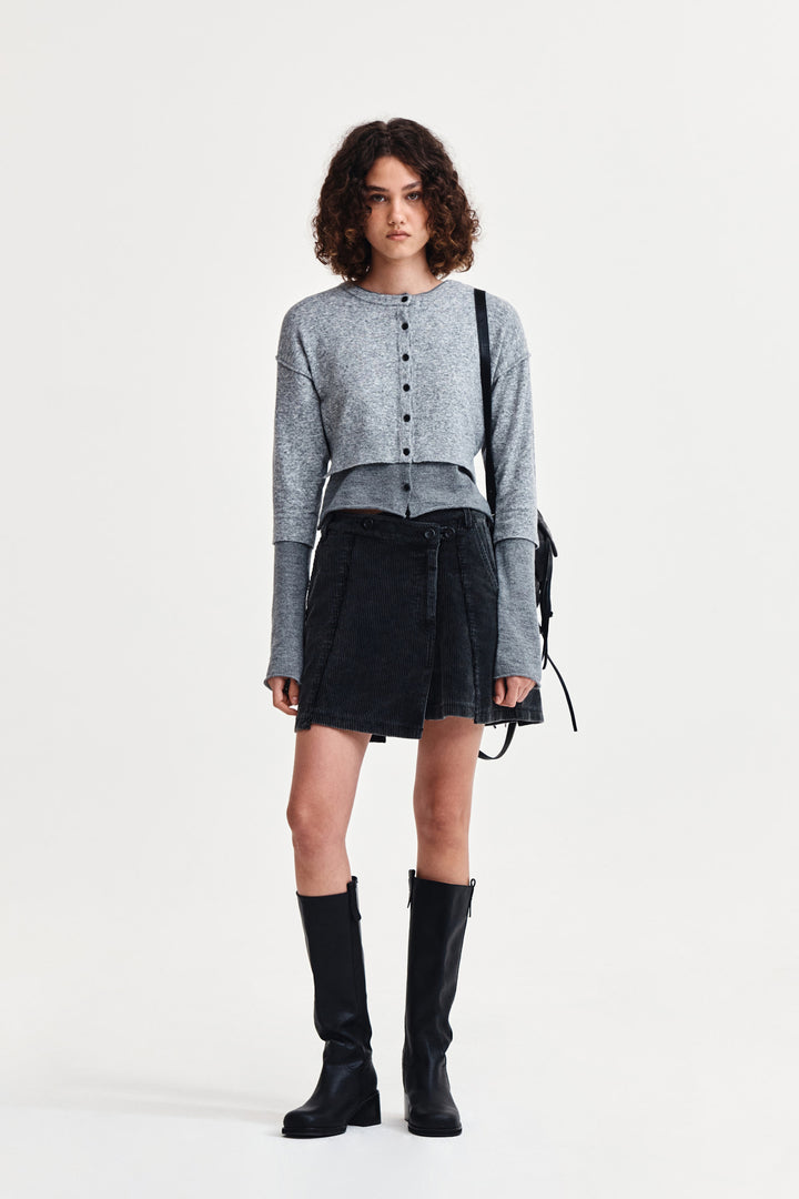 Matin Kim Washed Corduroy Wrap Skirt — Black