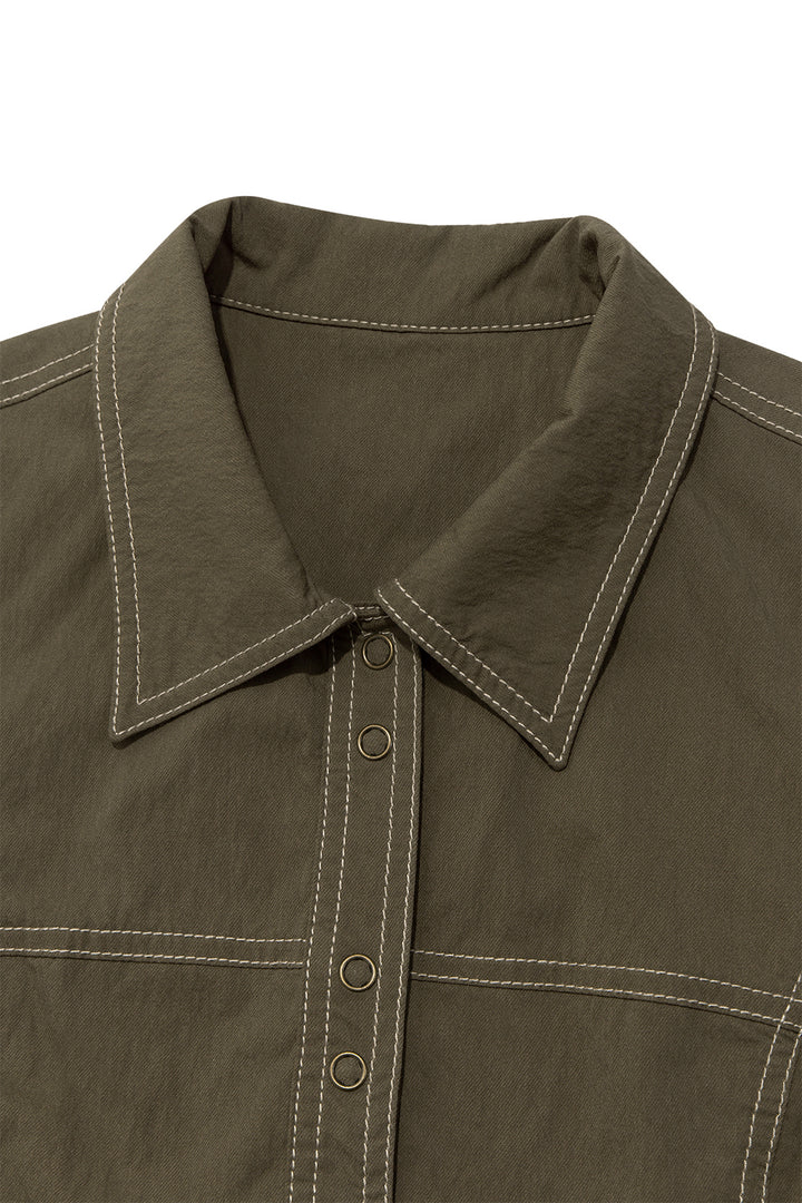 Matin Kim Stitch Point Slim Shirket — Khaki