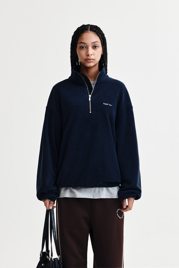 Matin Kim Sherpa Fleece Half-Zip Top — Navy blue