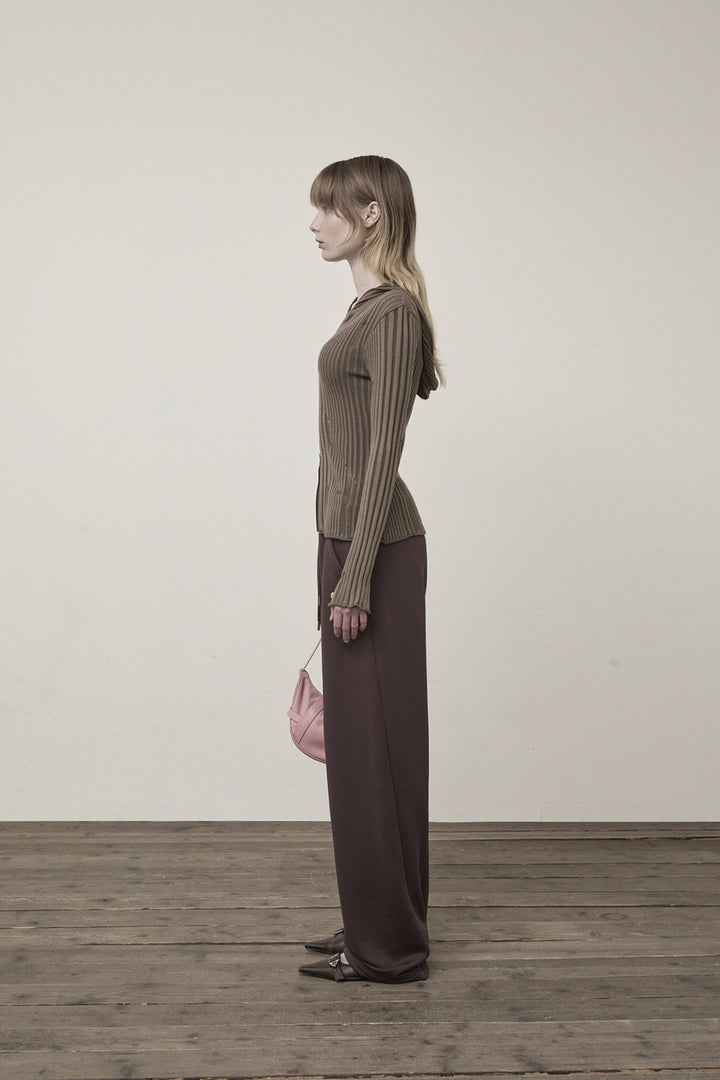 Matin Kim Logo Point Damage Slim Hoody Cardigan — Brown