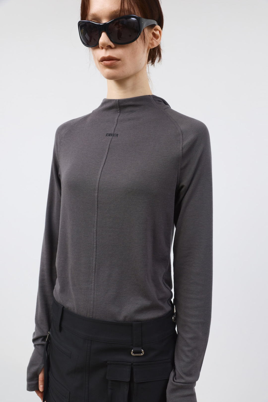 KIMMATIN Slim Hoody Jersey Top — Charcoal