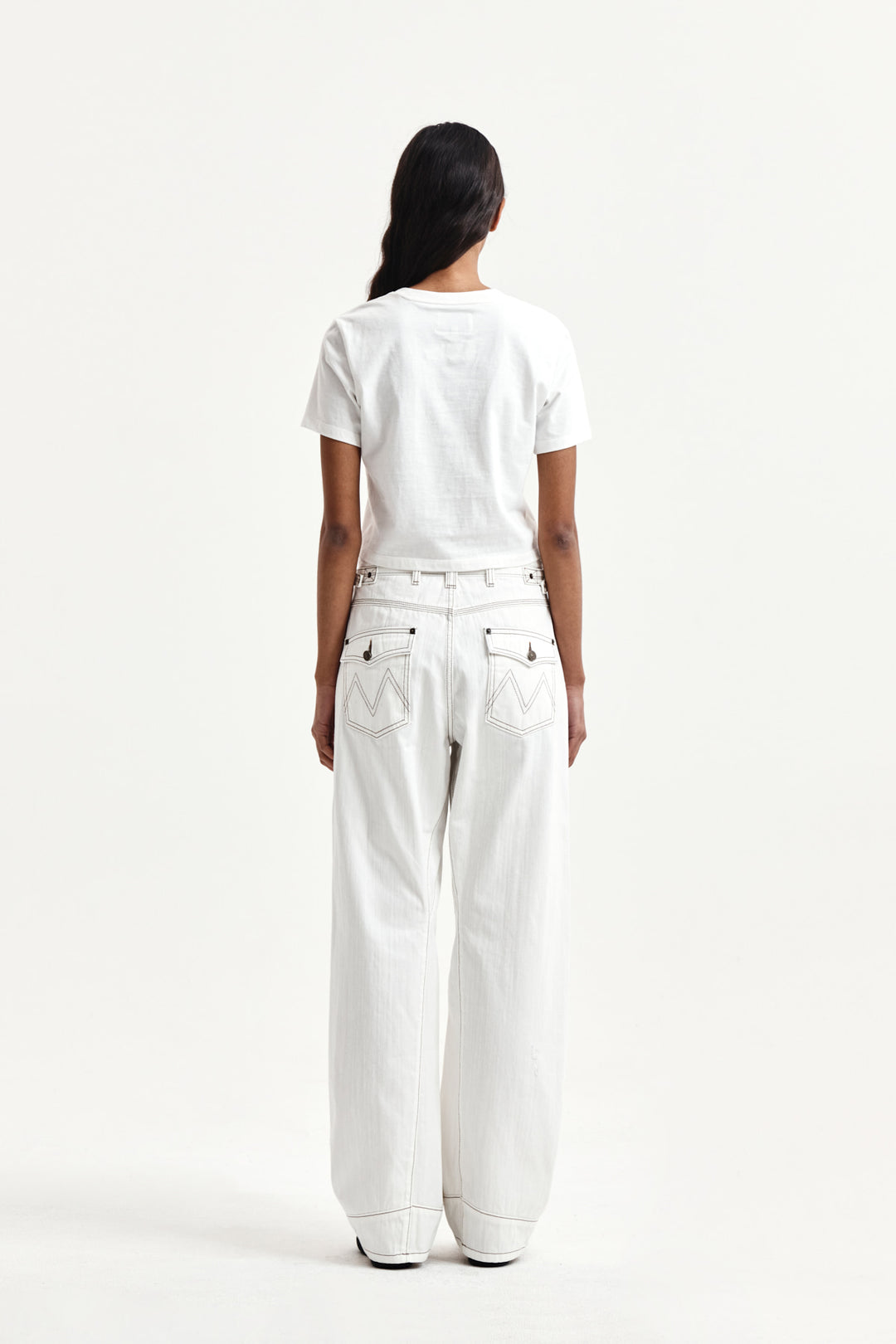 Matin Kim Label Point Lettering Crop Top — White