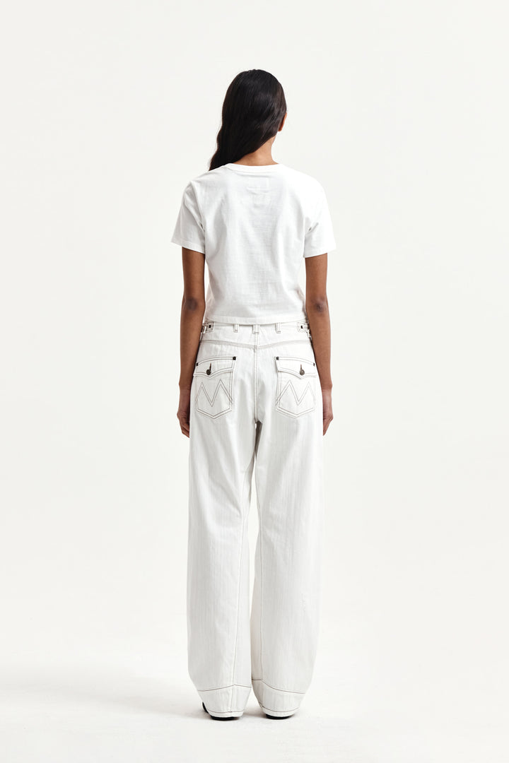 Matin Kim Label Point Lettering Crop Top — White
