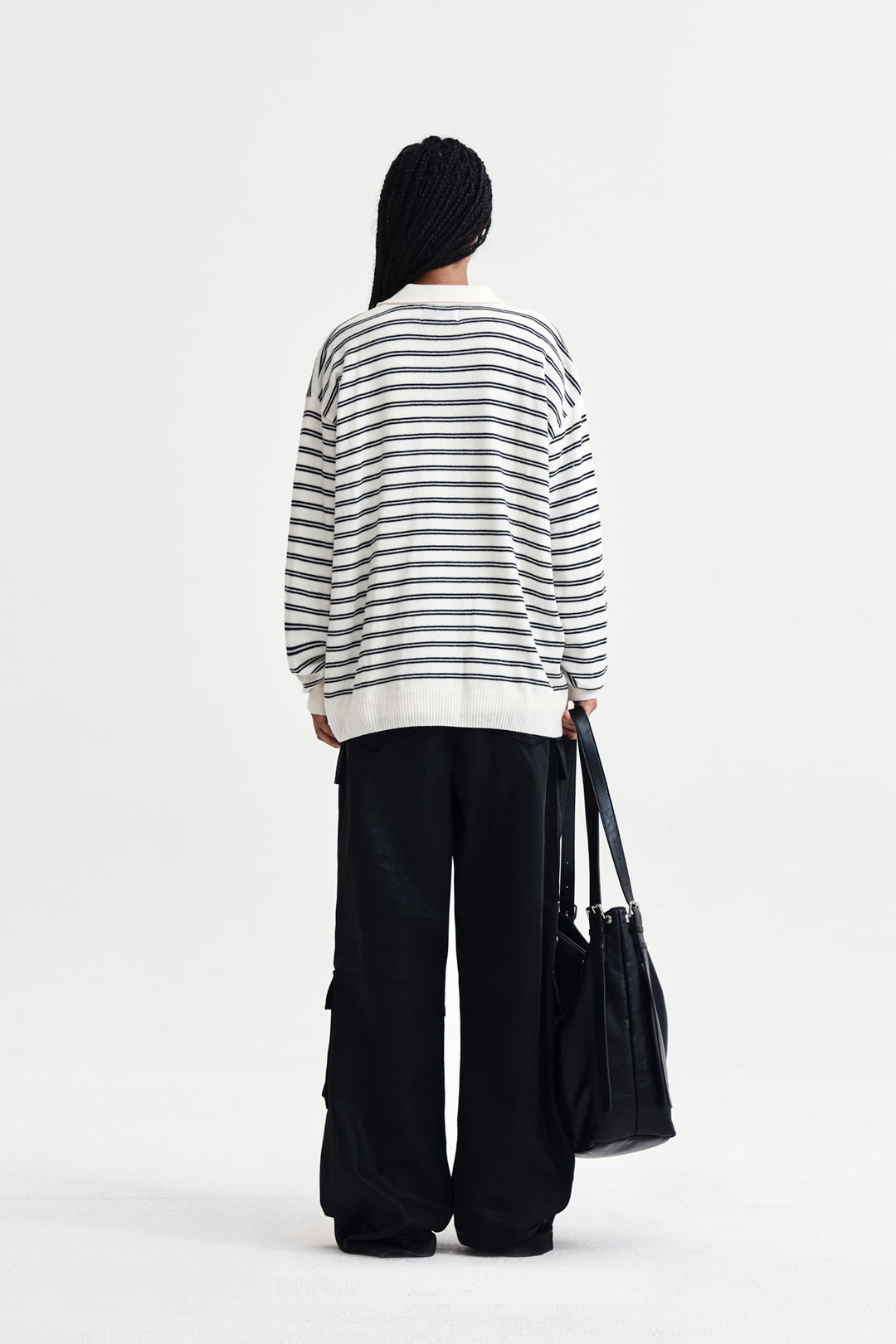 Matin Kim Heart Logo Collar Striped Pullover — Ivory
