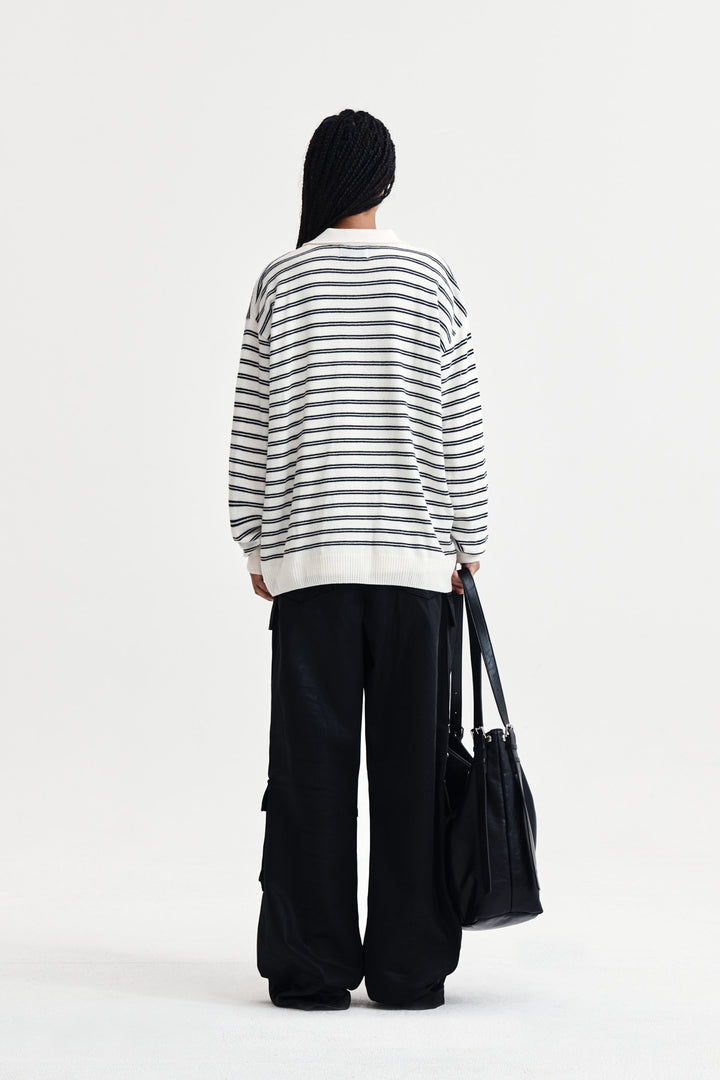 Matin Kim Heart Logo Collar Striped Pullover — Ivory