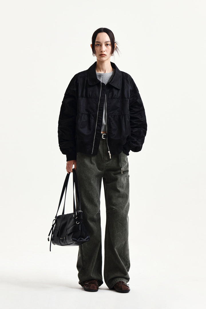 Matin Kim Small Logo Shirring Jumper — Black