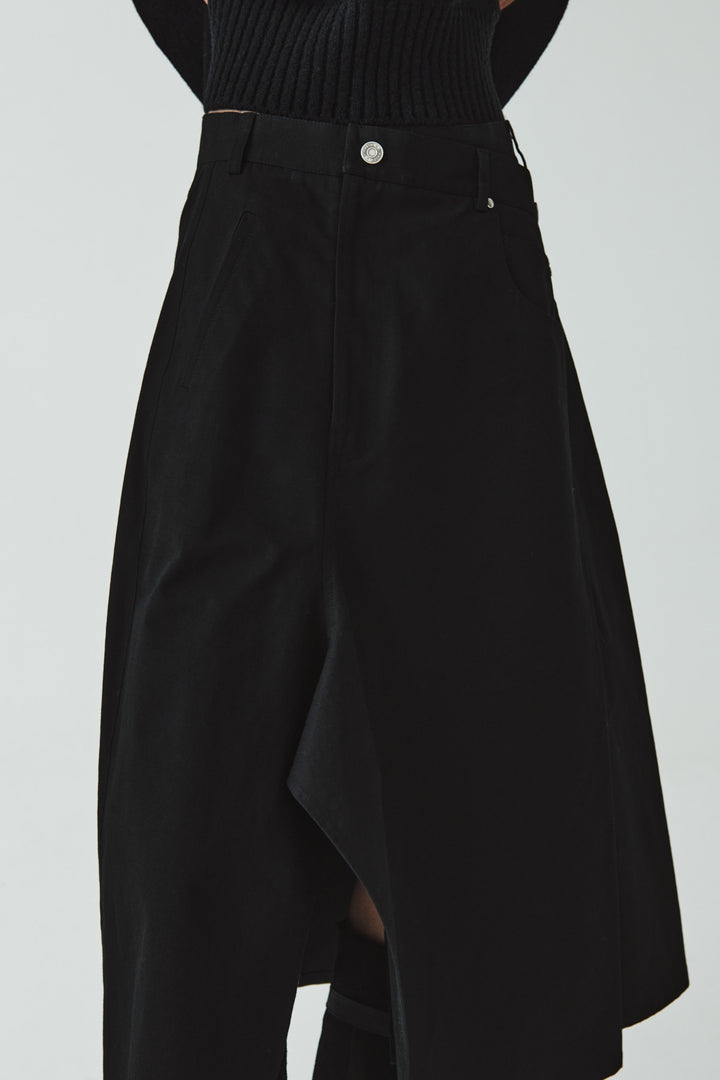 KIMMATIN Unbalance Cotton Flare Skirt — Black