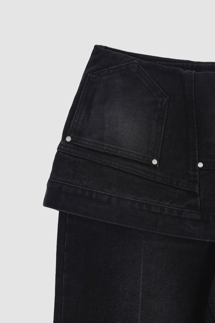 KIMMATIN Upside Down Layered Denim Pants — Black