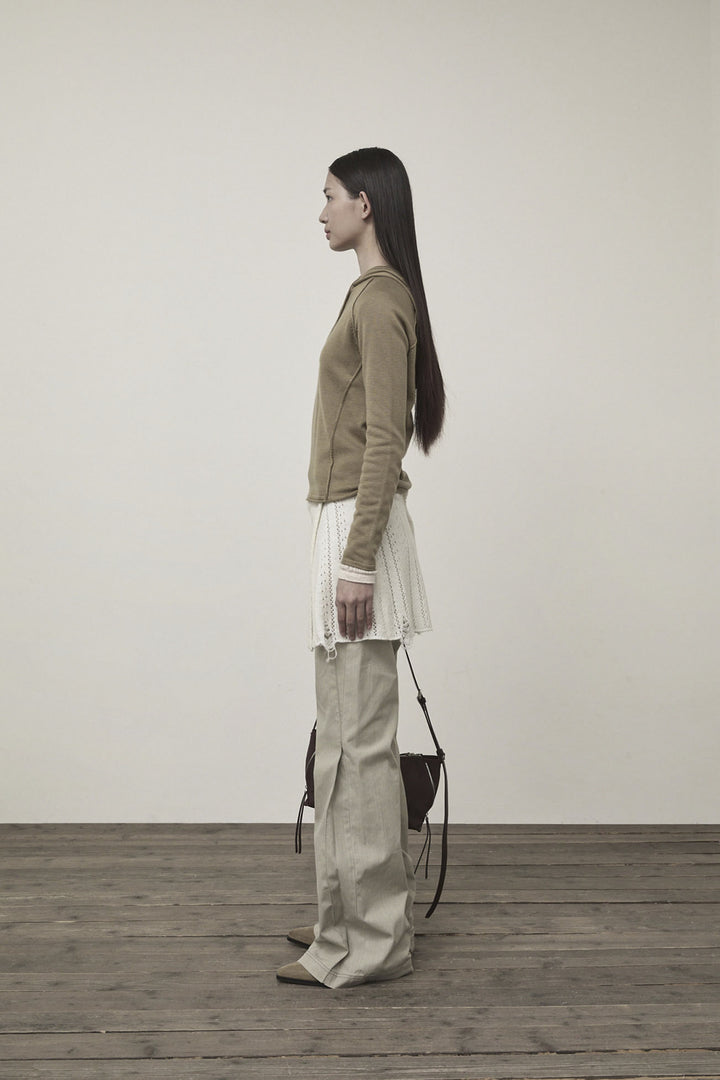 Matin Kim Button Hoody Raglan Knit — Khaki