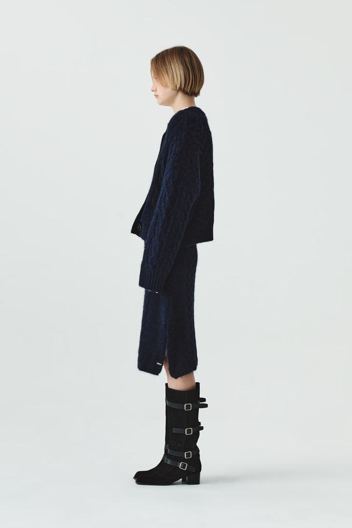 KIMMATIN Wide Cable Midi Knit Skirt — Navy blue