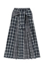 Matin Kim Mixed Check Sleeve Tie Flare Skirt — Navy blue