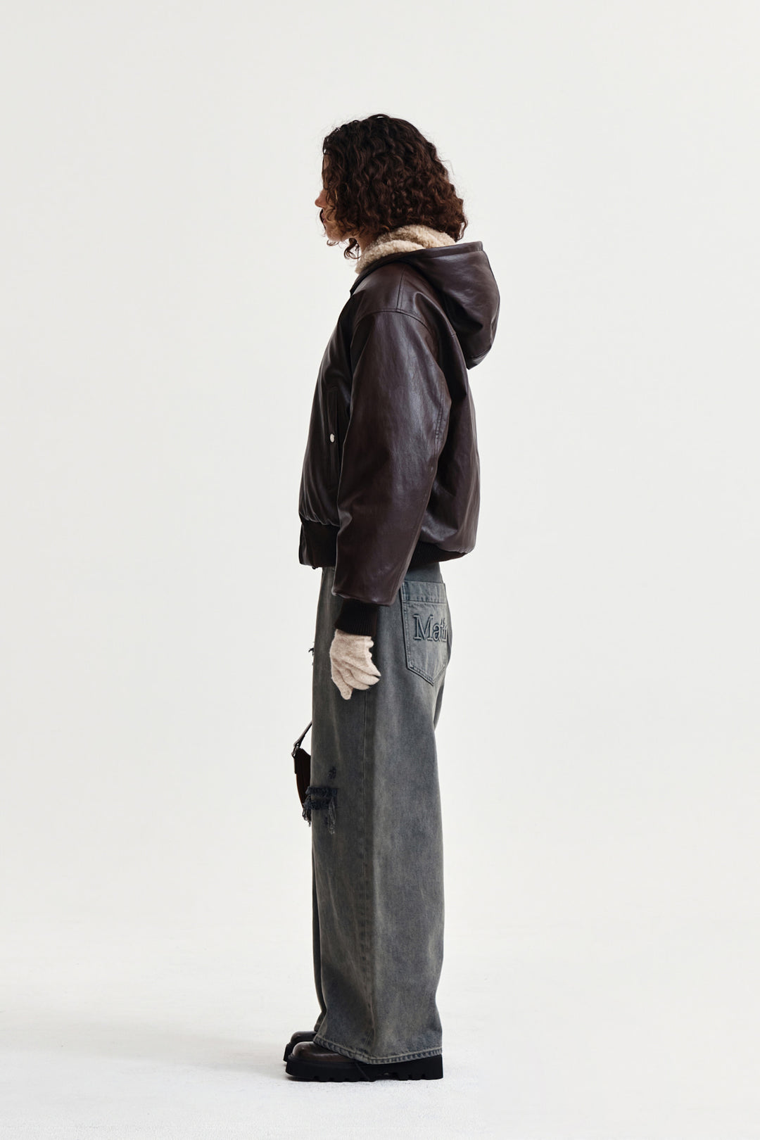 Matin Kim Faux Leather Zip-Up Hoody — Brown