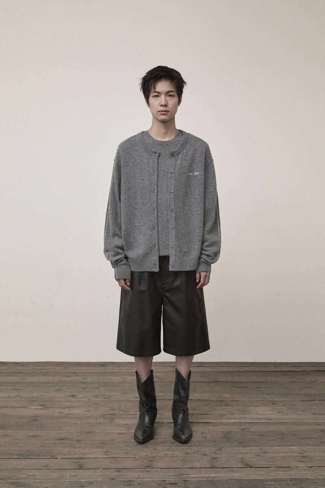 Matin Kim Cashmere Blended Round Knit Cardigan — Gray