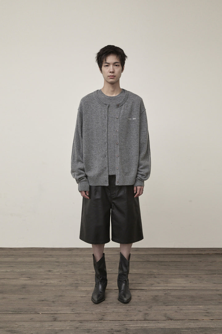 Matin Kim Cashmere Blended Round Knit Cardigan — Gray