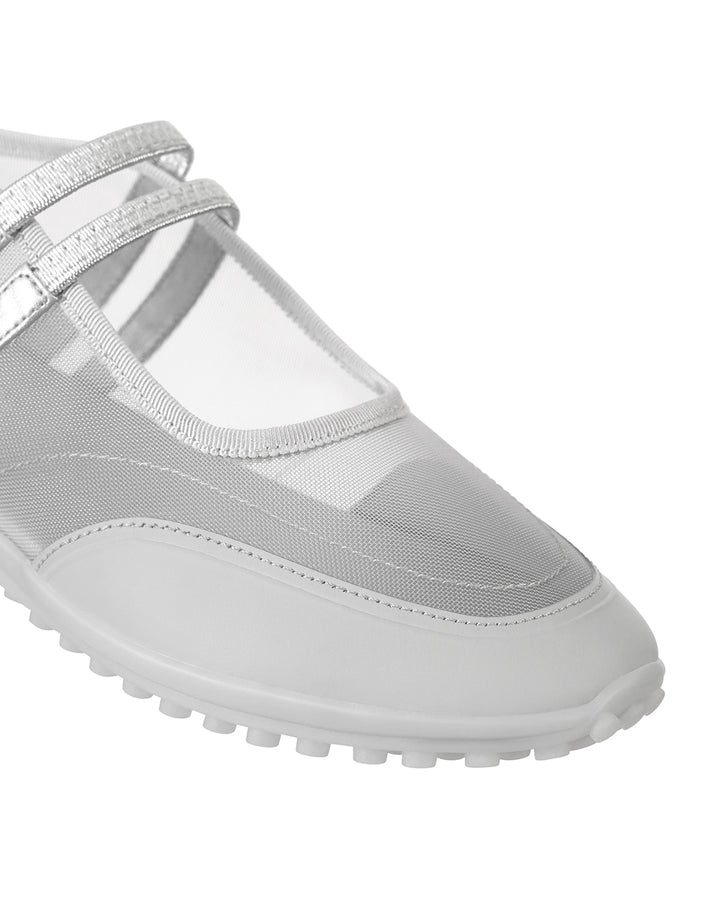Stand Oil Strap Mary Jane Sneaker — Mesh Silver