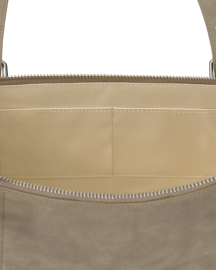 Stand Oil Boat Bag — Glossy Shoulder Crossbody — Taupe
