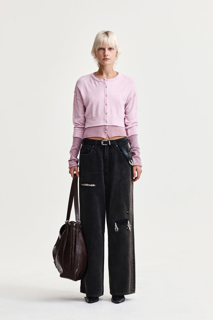 Matin Kim Back Logo Wide Denim — Charcoal