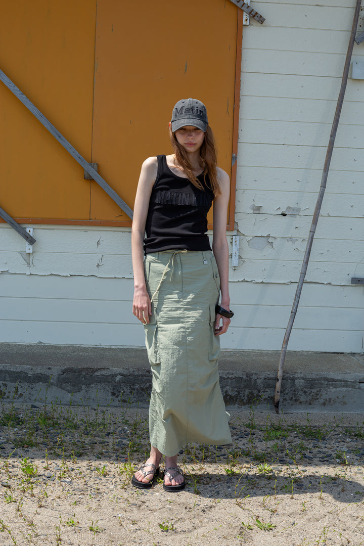 Matin Kim String Nylon Cargo Skirt — Khaki