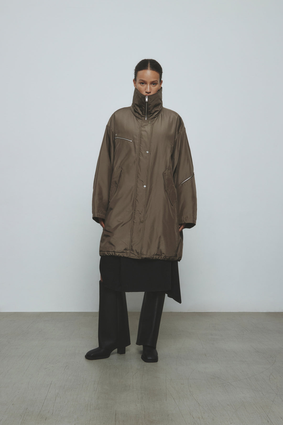 KIMMATIN Highneck Oversize Padded Jumper — Khaki