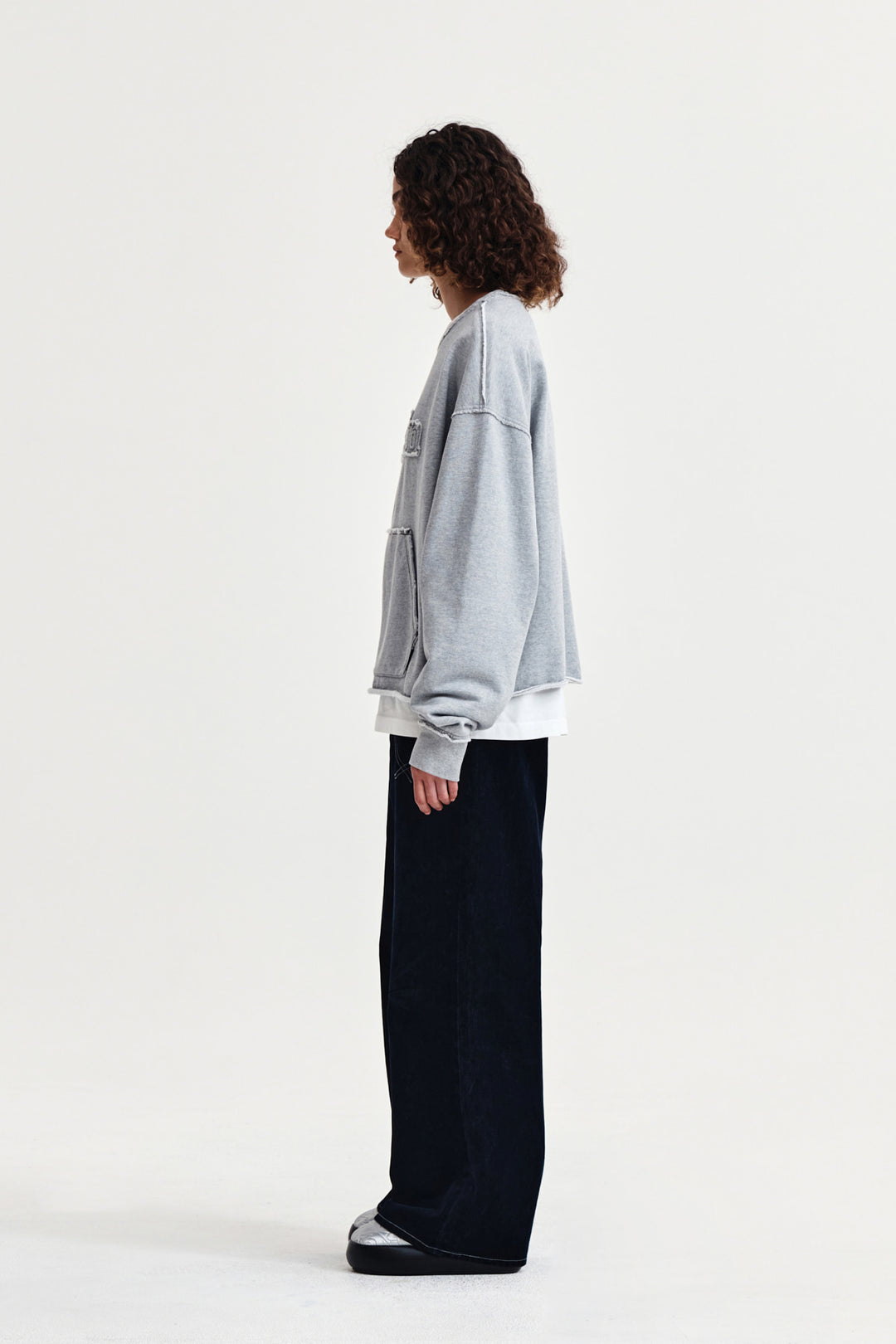 Matin Kim Raw Cut Applique Sweatshirt — Gray