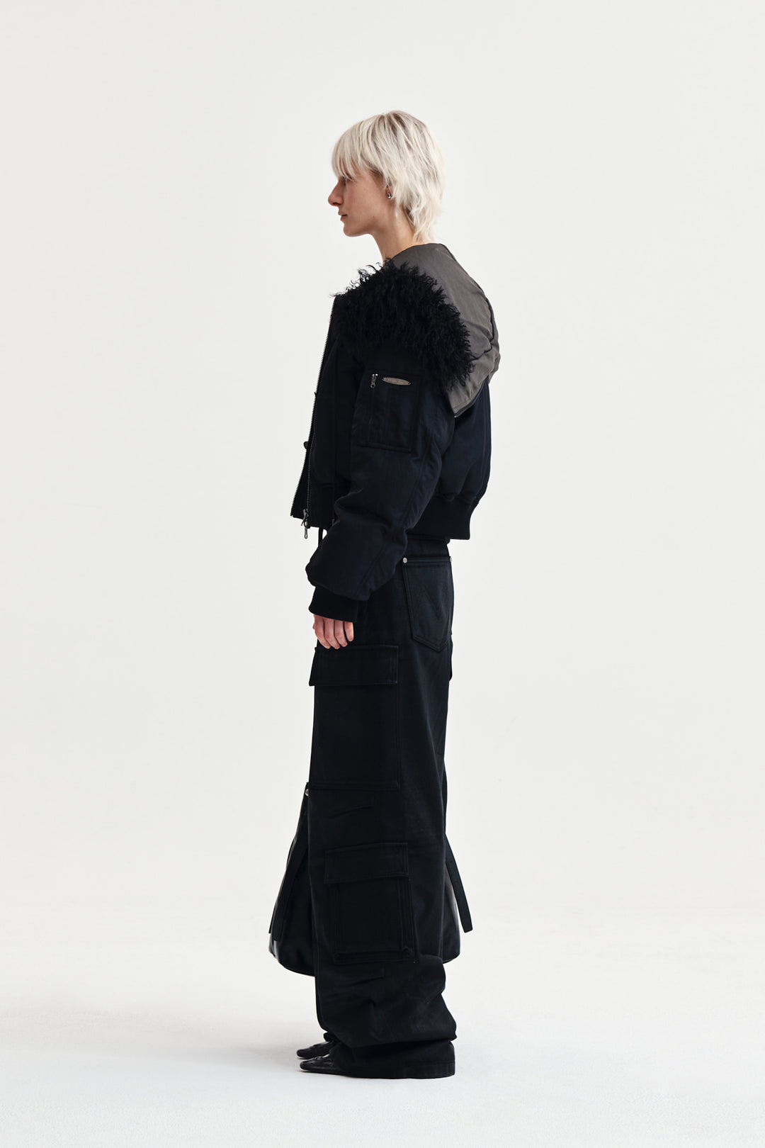 Matin Kim Fur Hoody Bomber Down Jumper — Black