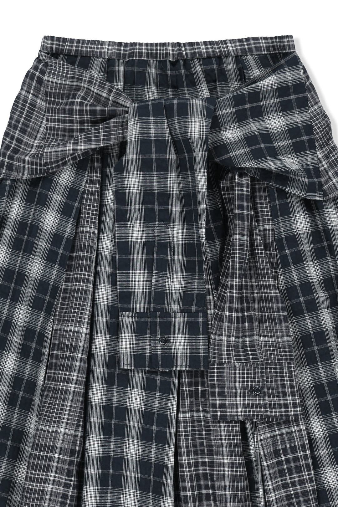 Matin Kim Mixed Check Sleeve Tie Flare Skirt — Navy blue