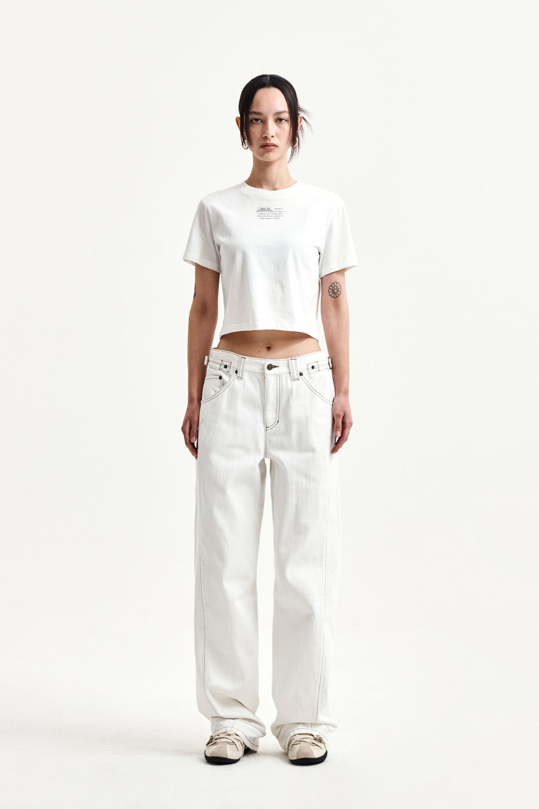 Matin Kim Waist Buckle Stitch Twill Denim — Ivory