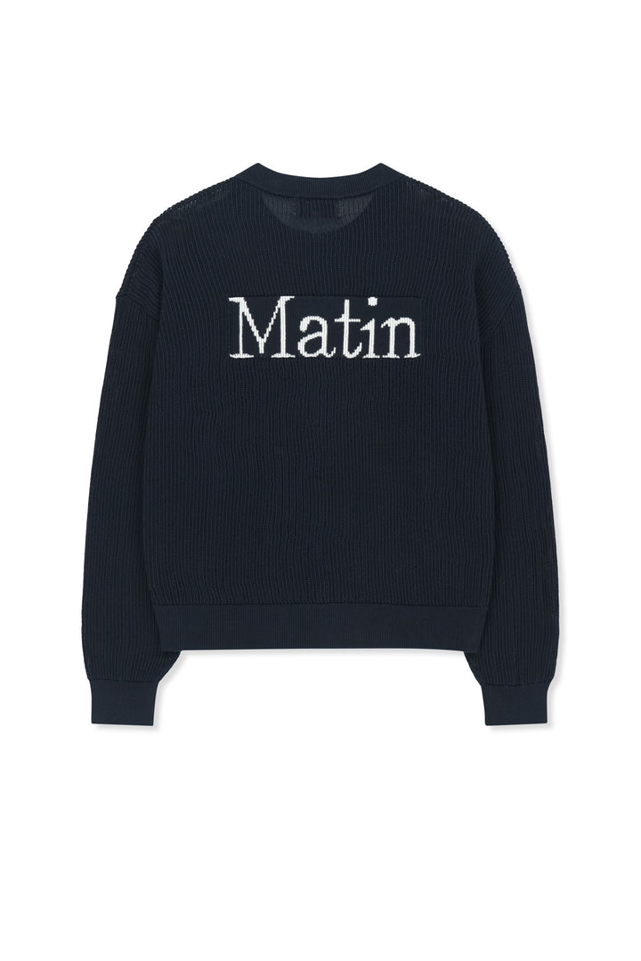 Matin Kim Back Logo Jacquard Mesh Knit Zip — Navy blue