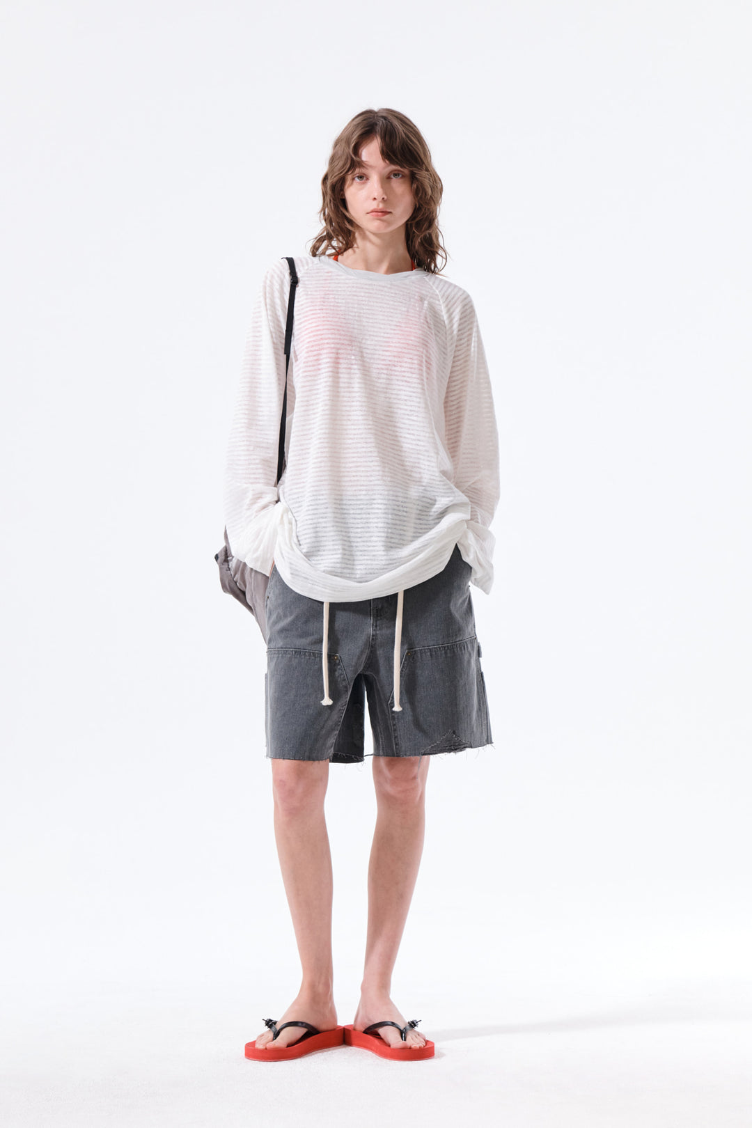 Matin Kim Twist Boat Neck Stripe Logo Top — White