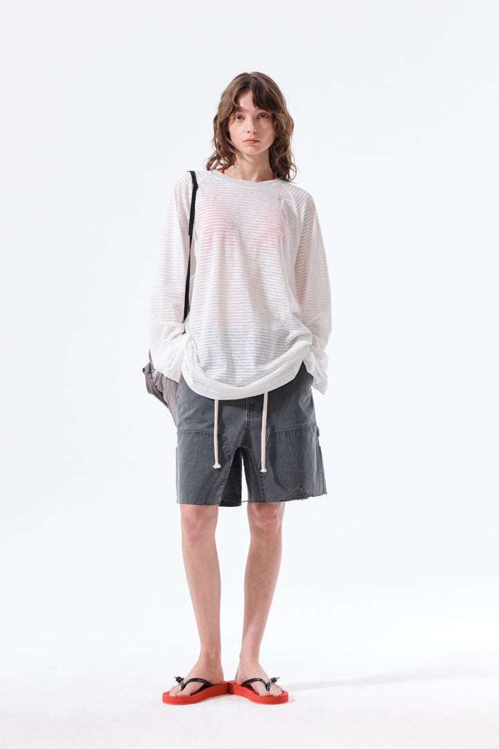 Matin Kim Twist Boat Neck Stripe Logo Top — White