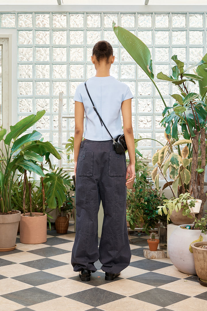 Matin Kim Patch Point Washed Cotton Pants — Charcoal
