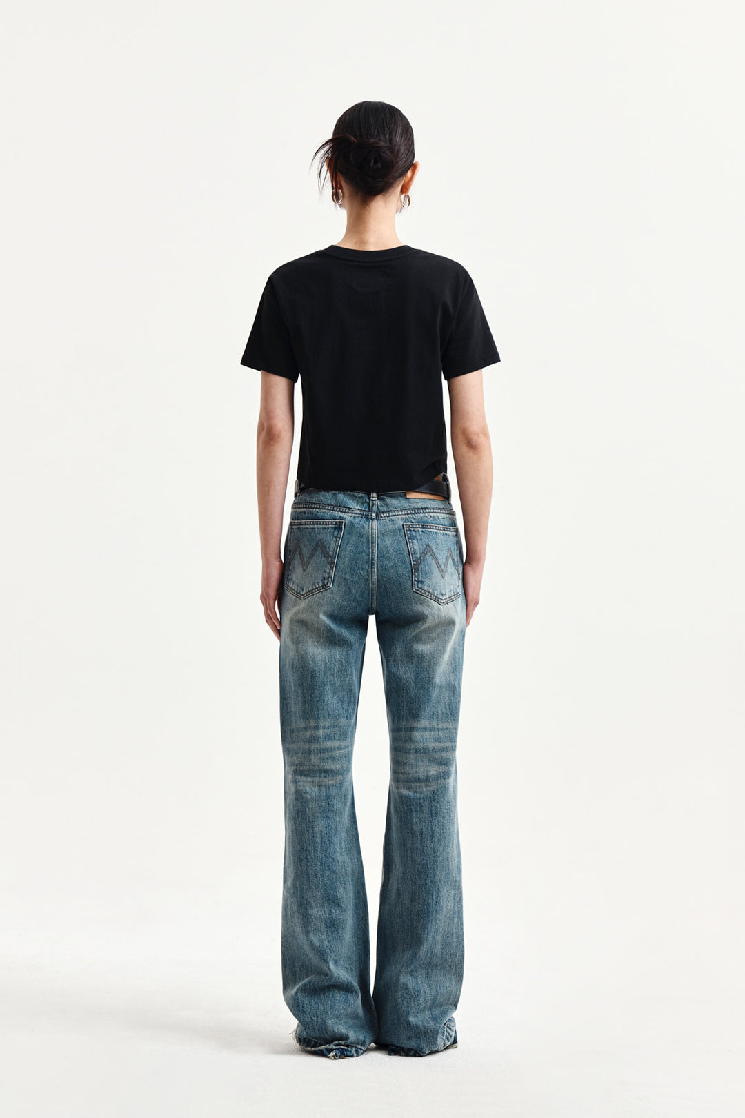 Matin Kim Label Point Lettering Crop Top — Black