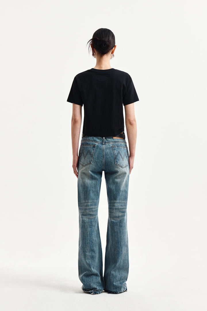 Matin Kim Label Point Lettering Crop Top — Black