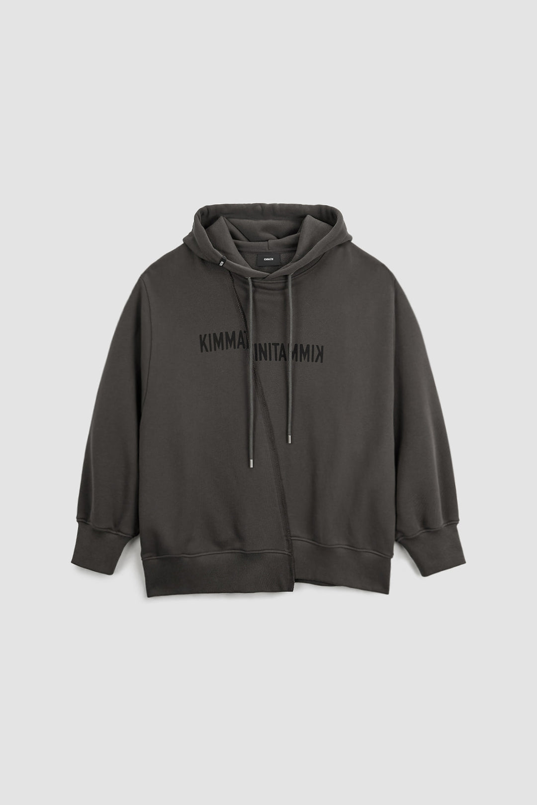 KIMMATIN Blurred Logo Raw Cut Oversize Hoody — Charcoal