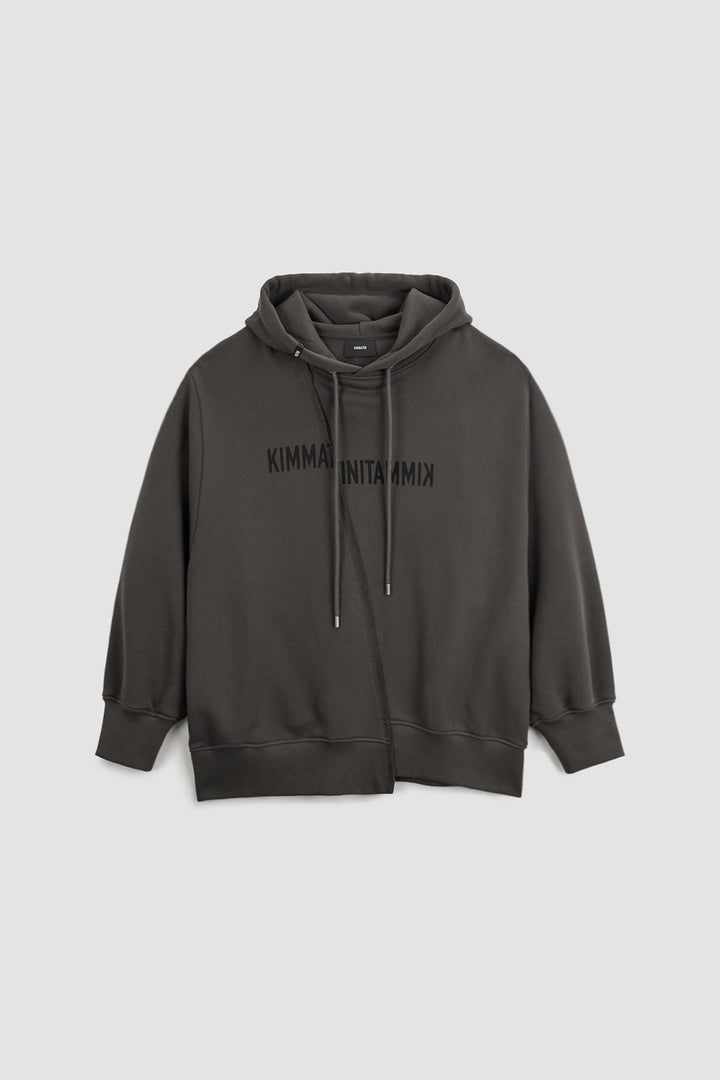 KIMMATIN Blurred Logo Raw Cut Oversize Hoody — Charcoal
