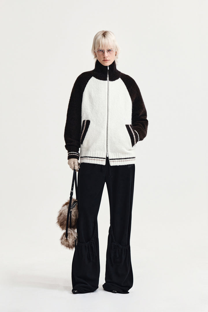 Matin Kim High Neck Raglan Zip Knit — Brown
