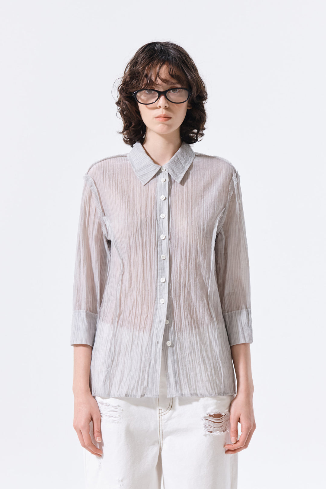 Matin Kim Raw Edge Crinkle Blouse — Light Grey