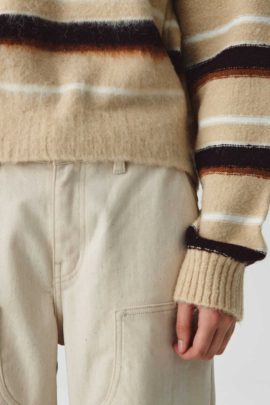 KIMMATIN Multi Stripe Mohair Knit Pullover — Beige