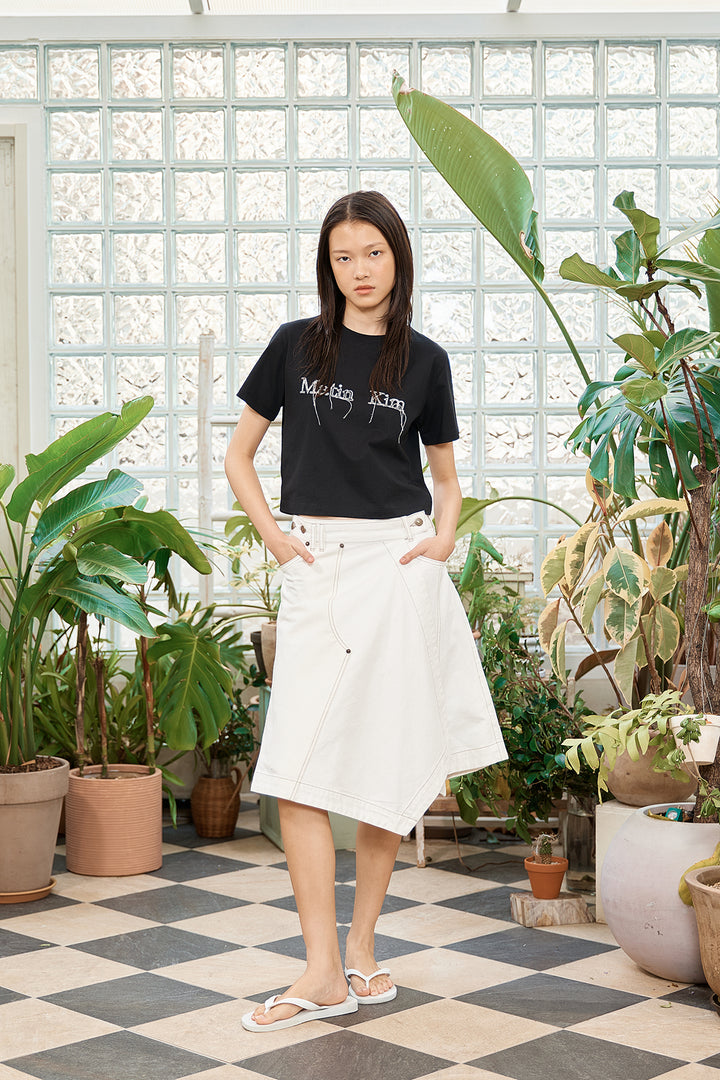Matin Kim Logo Thread Point Crop Top — Black
